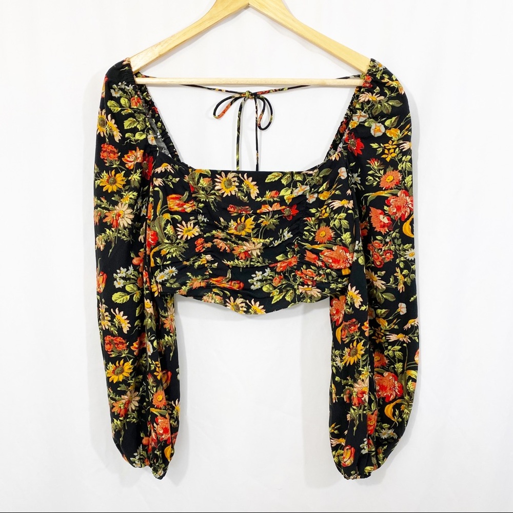 NEW UO Bambi Ruched Floral Puff Sleeve Blouse Top - Picture 4 of 13